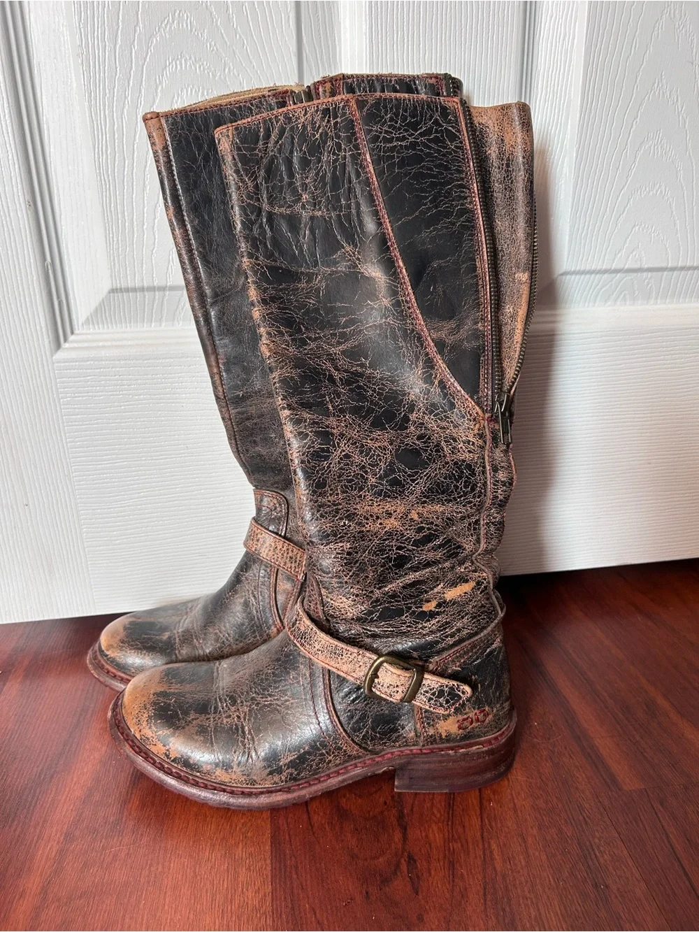 BED STU Glaye Black Lux Distressed Leather Tall Riding Boots 7.5